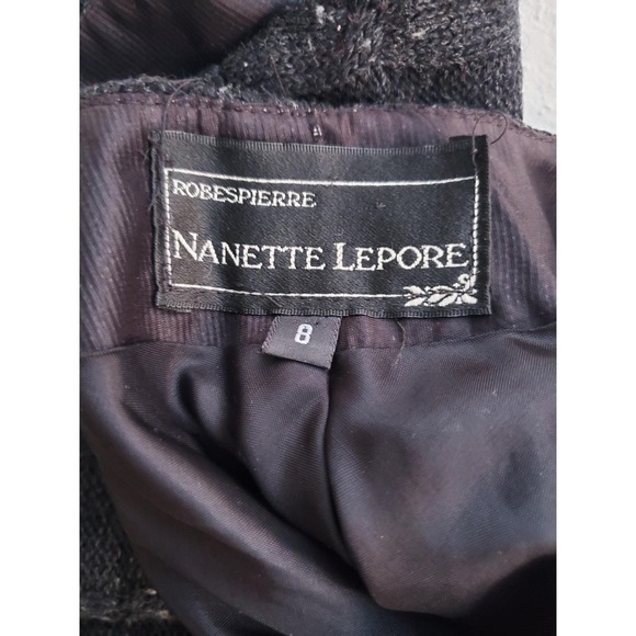 Nanette Lepore Vintage 90s Y2K Gray Wool Tweed A-Line Mini Skirt Chevron XS S - Picture 7 of 7